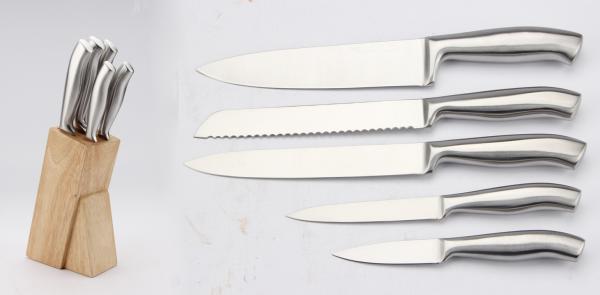 Buy cheap Full stainless steel 5PCS Kithen knife set in wooden block food grade from wholesalers