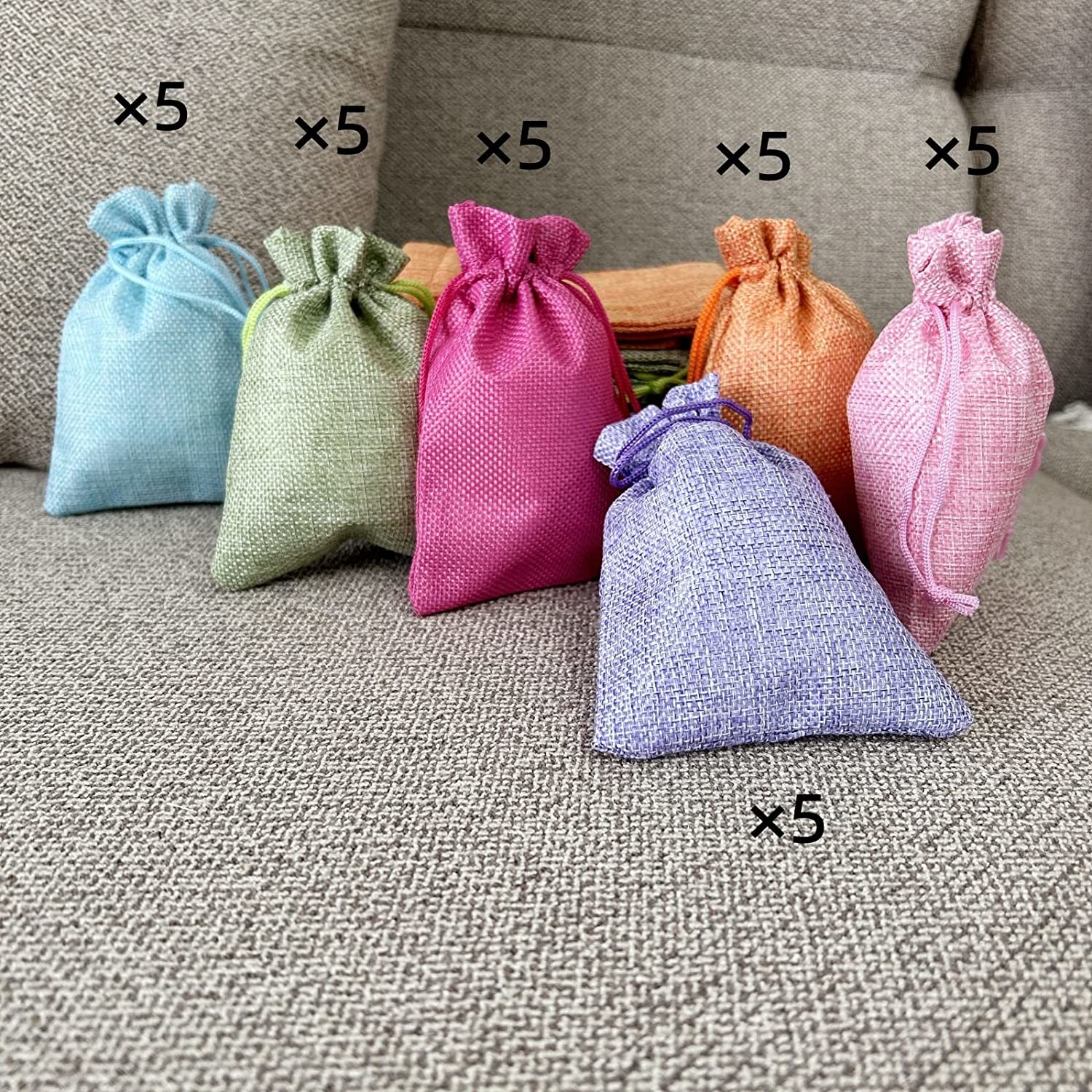 5.5 x 3.9 Inch 6 Color Burlap Favor Gift Bags Linen Drawstring Bags for Gifts and Wedding Party