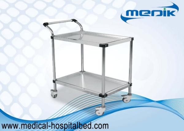 Quality Detachable Double Shelves Medical Instrument Trolley With Pushing Hand for sale