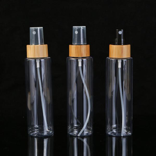 Buy cheap Body Material PET 100ml 120ml 250ml Empty Clear Plastic Bottle with Fine Mist Bamboo Black Sprayer for Cosmetic Packaging from wholesalers