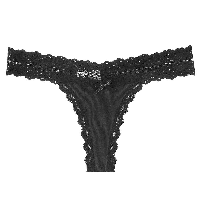 Seamless Lace Underwear For Women Stretchy Casual Thong Low Rise Bow Decor Bikini Panty