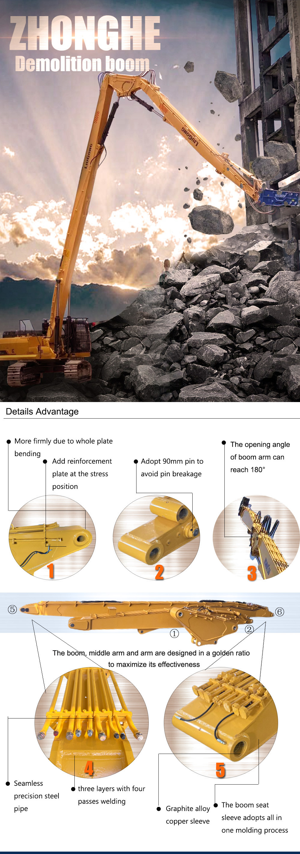 Q355B Q690D Demolition Long Reach Boom 20m 30m For High Reach Excavator