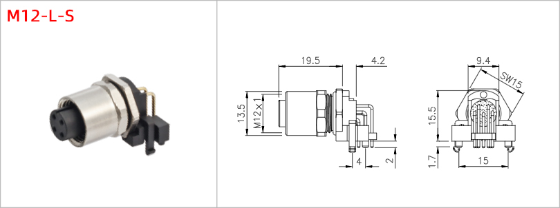 M12 Panel Mount Male Receptacle Industrial Connectors M12 Circular Connector 90 Degree