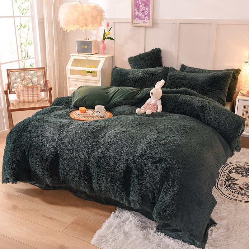 All-groups Rainbow Color Fur Velvet Fluffy Plush Soft Bedding Sheet Set for Kids Girl