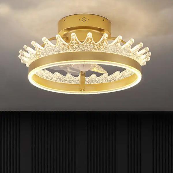 Buy cheap Gold Round Flush Mount Ceiling Fan Light , 6 Speed Ceiling Fan With Remote from wholesalers