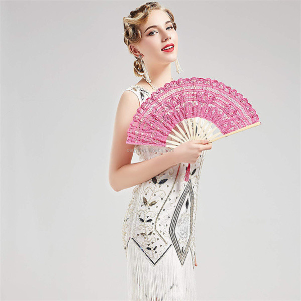 Double Sided Handmade Bamboo Fan 21cm 27cm Lace Folding Fan For Wedding Favor