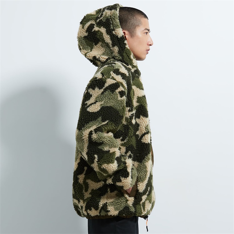Custom Men Fuzzy Shearling Berber Fleece Camo Sherpa Hoodie