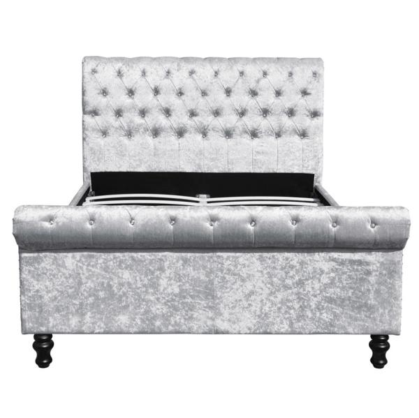 Silver Black Upholstered Bed Frame Crushed Velvet Fabric Bed Diamond Buttons