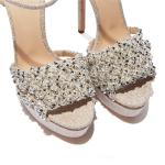 Janbal Nude 15cm Platform Heel Shoes Rhinestone Platform Heel Sandals