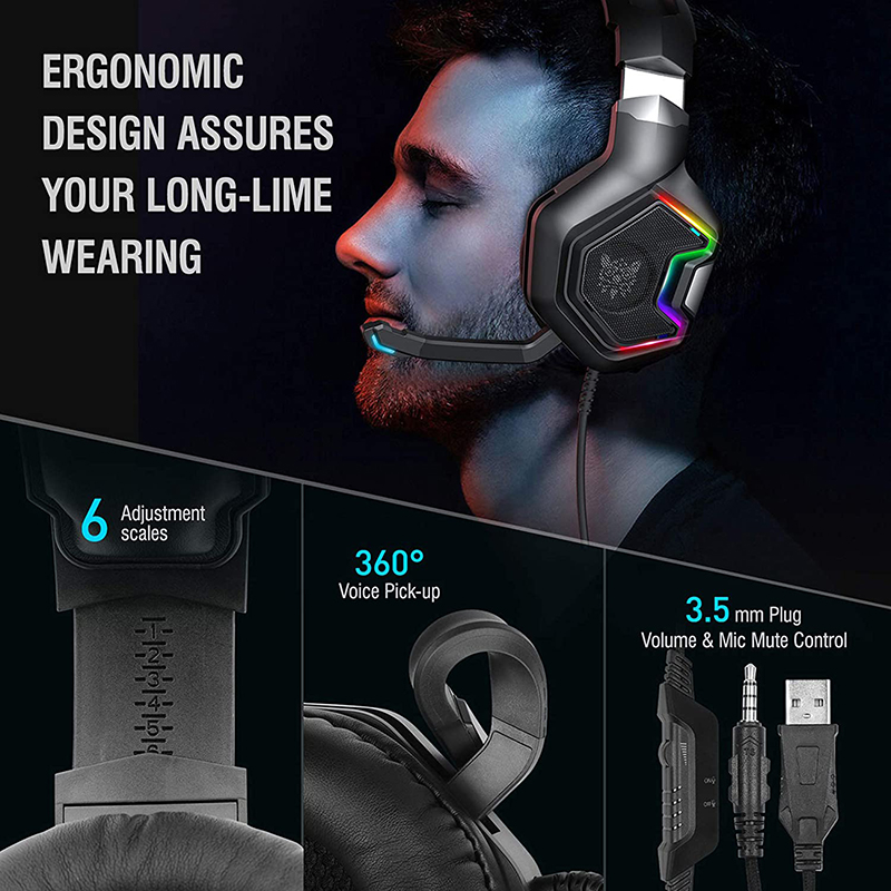 Bengoo G9000 Stereo Wired Over Ear Gaming Headset With RGB Light For PC PS5