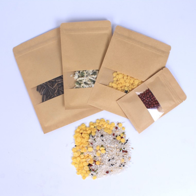 Resealable Snack Package Kraft Paper Zipper Bag with Custom Printing