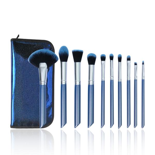 Buy cheap Elegant Blue 10 Piece Makeup Brush Set Bling Glitter Wooden Handle Vegan from wholesalers