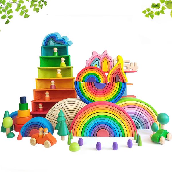 Buy cheap DIY 3D Wooden Toys Rainbow Building Blocks Large Size For Children Kids from wholesalers