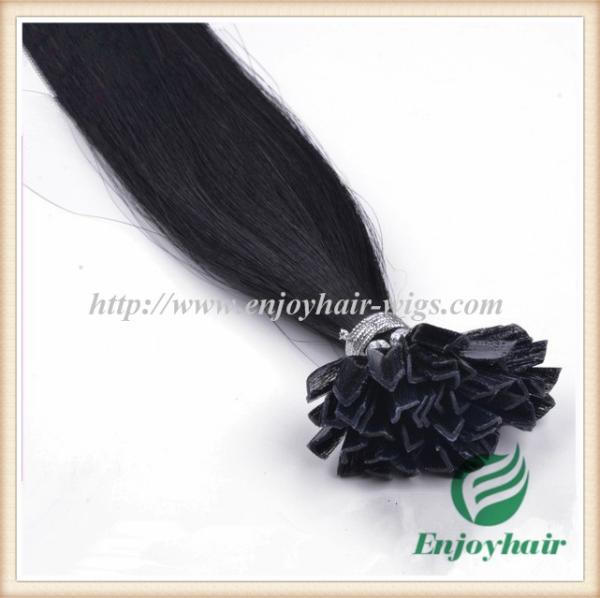 Buy cheap Nail V-Tip Hair 10"-28" 100s/pack 1b# color Straight Human Hair Brazilian hair extension from wholesalers