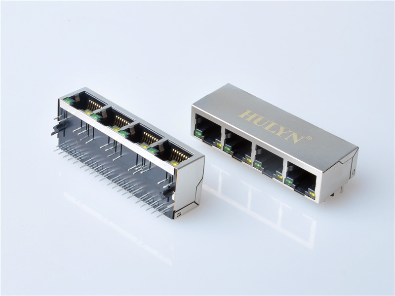 HULYN RJ45Jack, Shielded RJ45 Modular Jack Connector,with LEDs, 1x4 Ports,RJ45 connector LED