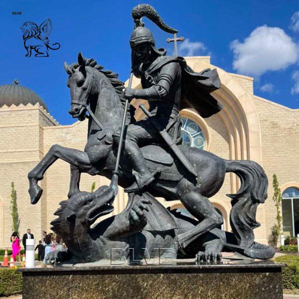 Buy cheap BLVE Bronze St.George Statue Large Catholic Religious Warrior Saint George Sculpture Riding Horse Dragon Life Size from wholesalers