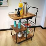 Metal Frame MDF Wood Modern Kitchen Cart Rolling Serving Cart 3 Tier