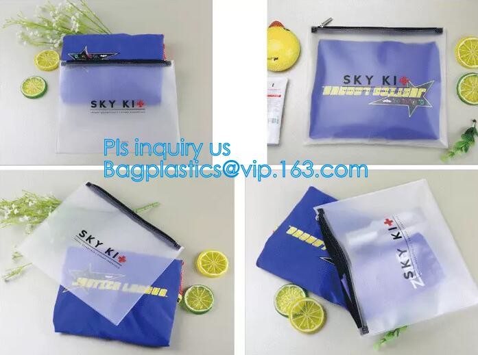 Eco-friendly Clear Travel EVA Cosmetic Bag with Slider Zipper Closure, matte slider printing customized frosted pvc bag