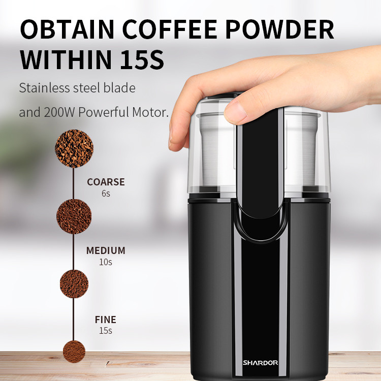 Black Powerful Motor Custom Coffee Grinder Stainless Steel Blades Beans Nuts Spice