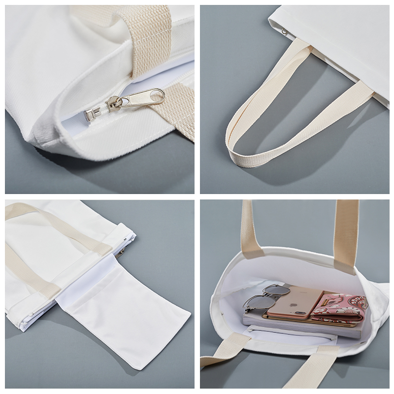 Plain Organic Reusable Shopping Bag Cotton Canvas Tote Bag With Pocket