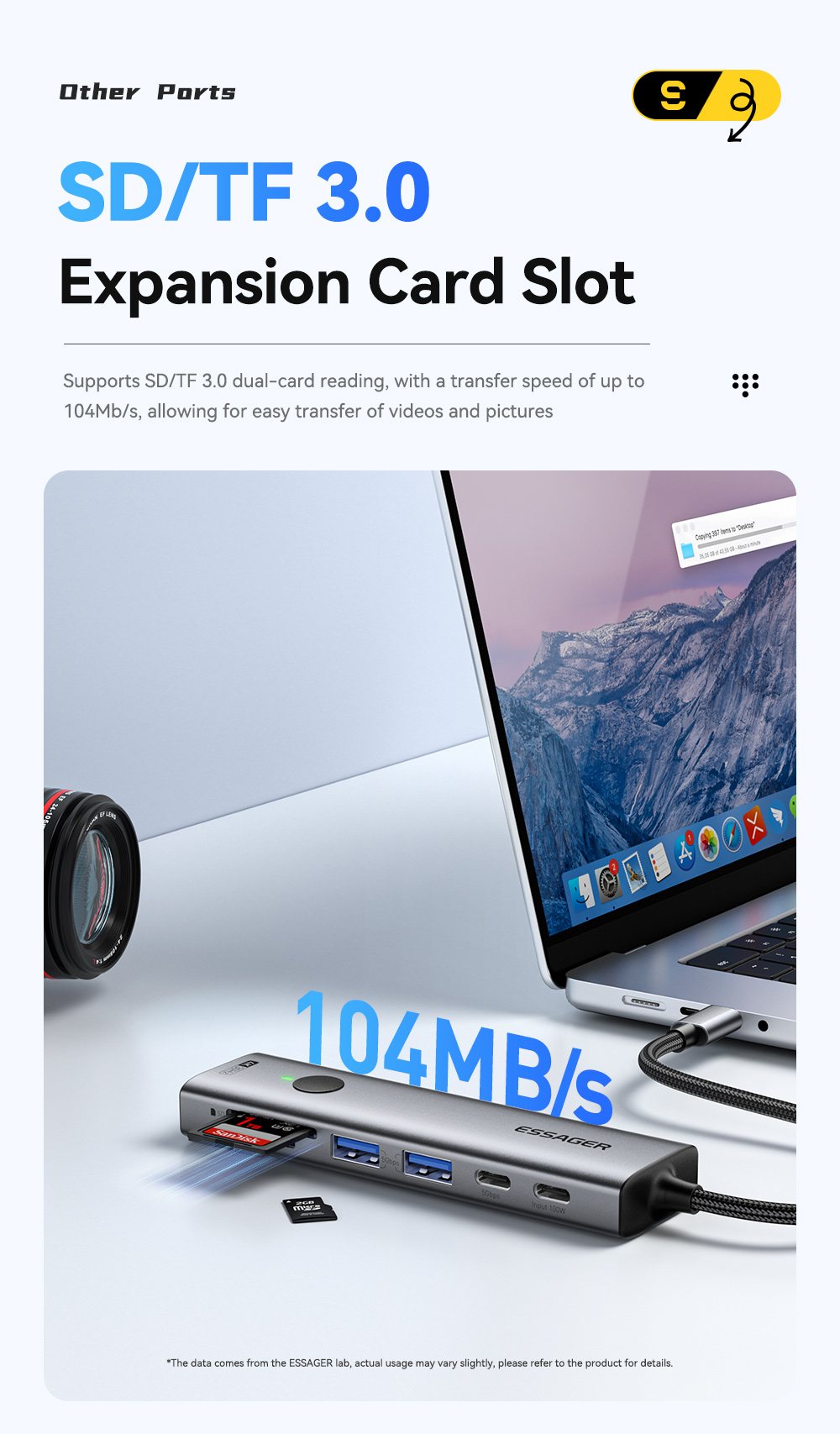 ESSAGER ES-HB03 Series 7 in 1 USB-C USB-A SD TF Port 3.0 Best USB Port Hub