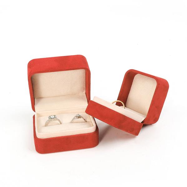 Buy cheap Wholesale Jewellery Packaging Ring Box Custom Jewelry Packaging Luxury Double Wedding Engagement Red Velvet Ring Box with logo from wholesalers