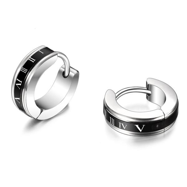 Buy cheap osbores Cool Stainless Steel Round Stud Earrings For Women/Men Roman numerals Pattern Silver Color Black Earrings from wholesalers