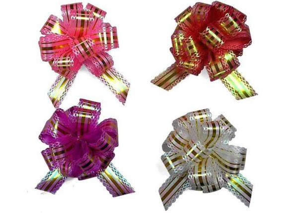 Buy cheap PP gift wrapping pull ribbon gift bow for Fruit Baskets Packages in Gold line , Crimped , lace edge metallic ribbon from wholesalers