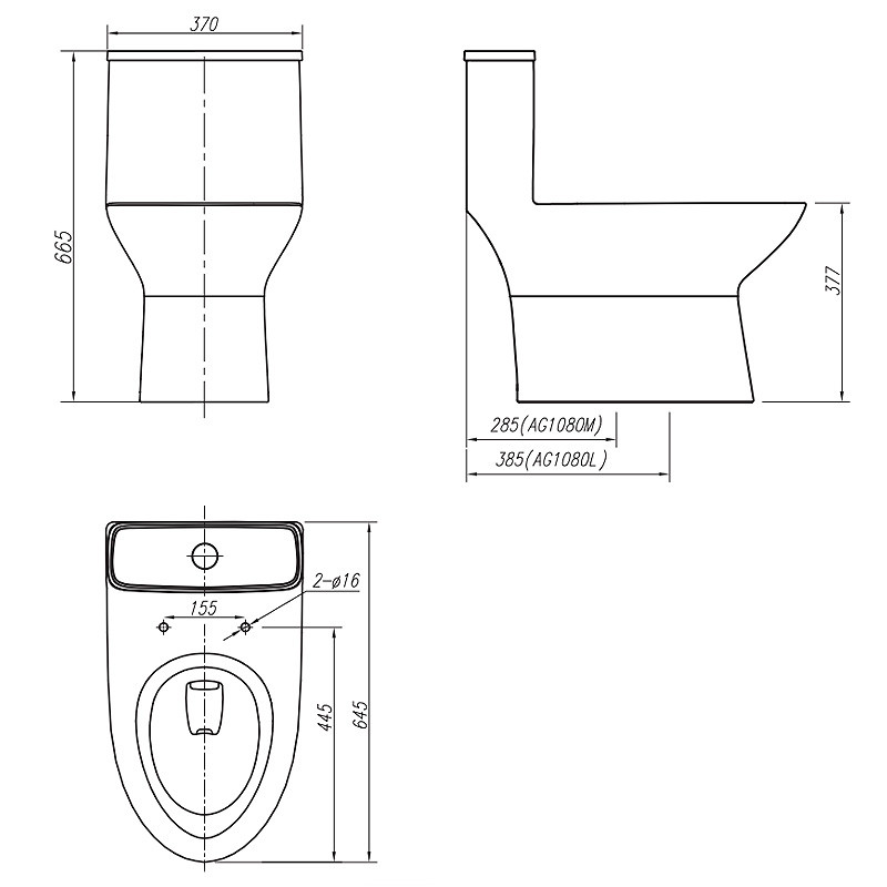 4.5L 0.8 Gpf Siphonic 12" Rough In One Piece Toilets Compact
