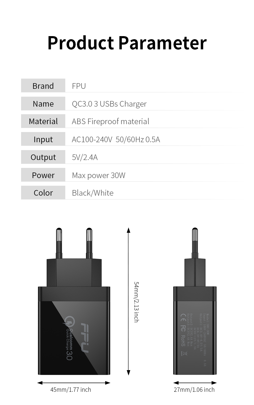 Essager Fangbo 30W Quick Charge 3.0 Type C USB C Phone Charger for iP Samsung Xiaomi