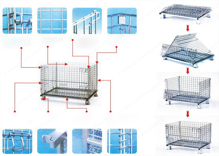 Stacking Folding Steel Wire Container , Industrial Wire Container Storage Cages