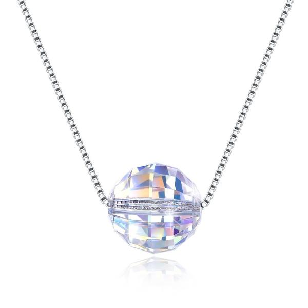 Buy cheap 3.5g 17in Sterling Silver Jewelry Necklaces 8mm Ball Aurora Crystal Diamond Necklace from wholesalers