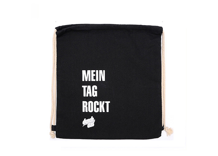 Custom Logo Canvas Drawstring Bags Black Canvas Cinch Backpack For Men