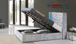 Grey Crushed Velvet Fabric Upholstered Bed Manufacturers With LED And Crystal
