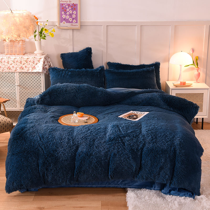 All-groups Rainbow Color Fur Velvet Fluffy Plush Soft Bedding Sheet Set for Kids Girl