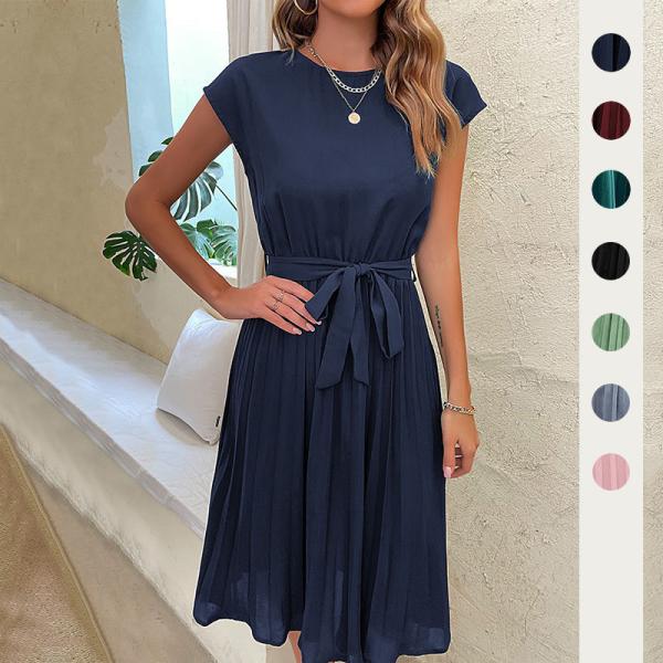 New European and American Skirt Summer Vacation Women′s Lace up Solid Color