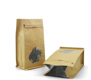 Side gusset flat bottom k paper food bag with zipper, stand up square bottom kraft paper nuts packaging bag