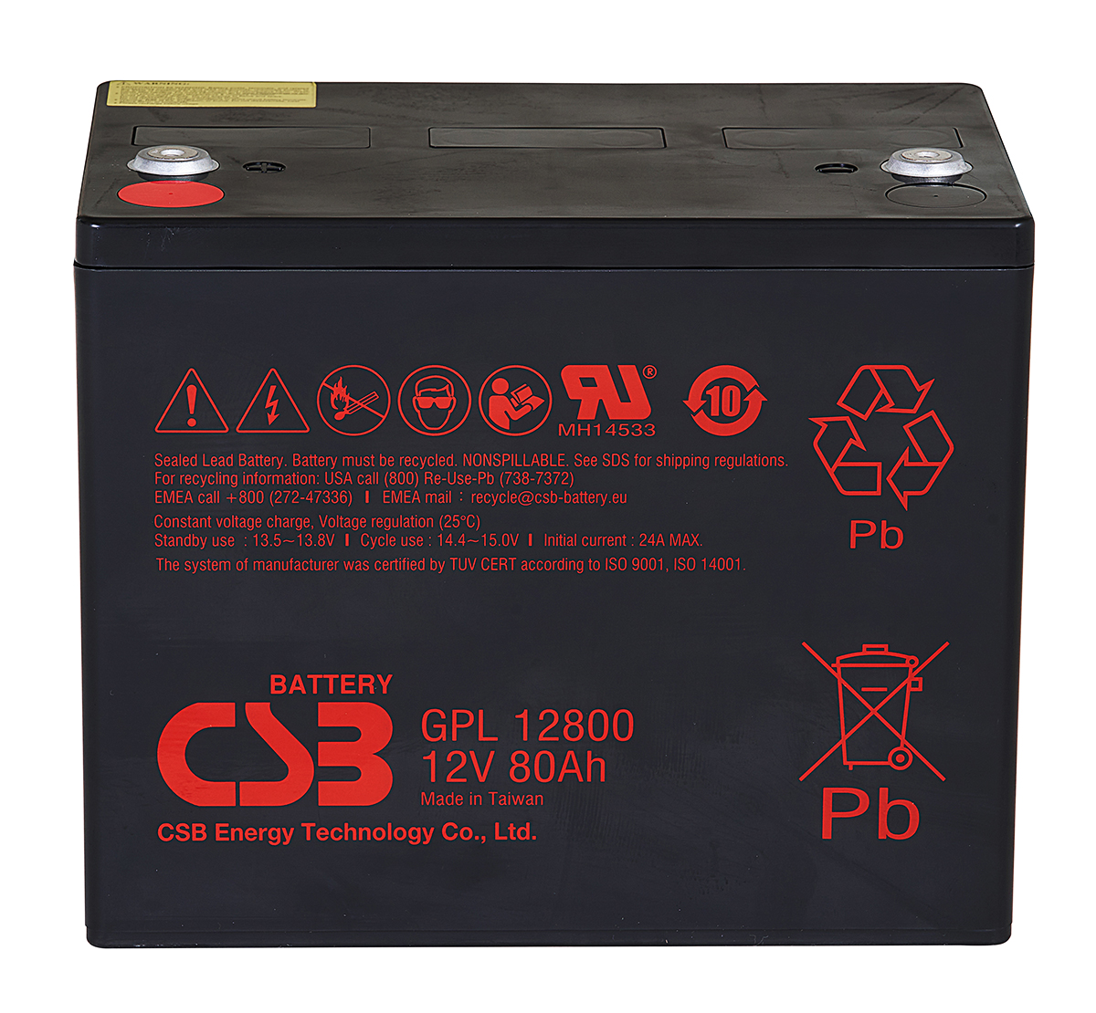 CSB Battery GPL12800 12V 80Ah Long Life Maintenance-Free Rechargeable VRLA CSB Lead Acid Battery for UPS