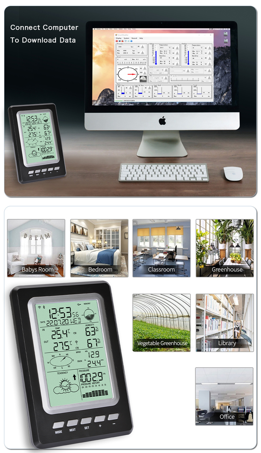 Temperature Monitoring Wireless WIFI Transmission of Outdoor Weather Station Data within 100m