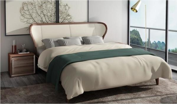 Buy cheap 2017 New design Upholstered Bedroom furniture By Italy Leather and Walnut solid wood Headboard in Hotel room from wholesalers