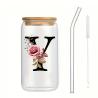 Buy cheap Exquisite Customized Logo 16oz Sublimation Glass Water Bottle Clear Floral Letters Coke Can Glass Cups With Bamboo Lid And Straw 8*15cm from wholesalers