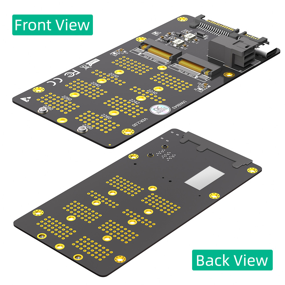 NGFF (M.2) 2-in-1 SSD expansion card, NGFF (M.2) Key-M supports NVME protocol SDD to SFF (86-43) interface NGFF (M.2) Key-B supports Sata protocol SDD