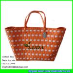 LDSL-027 pink &white mixed woven strap shopping bag large pp beach straw tote