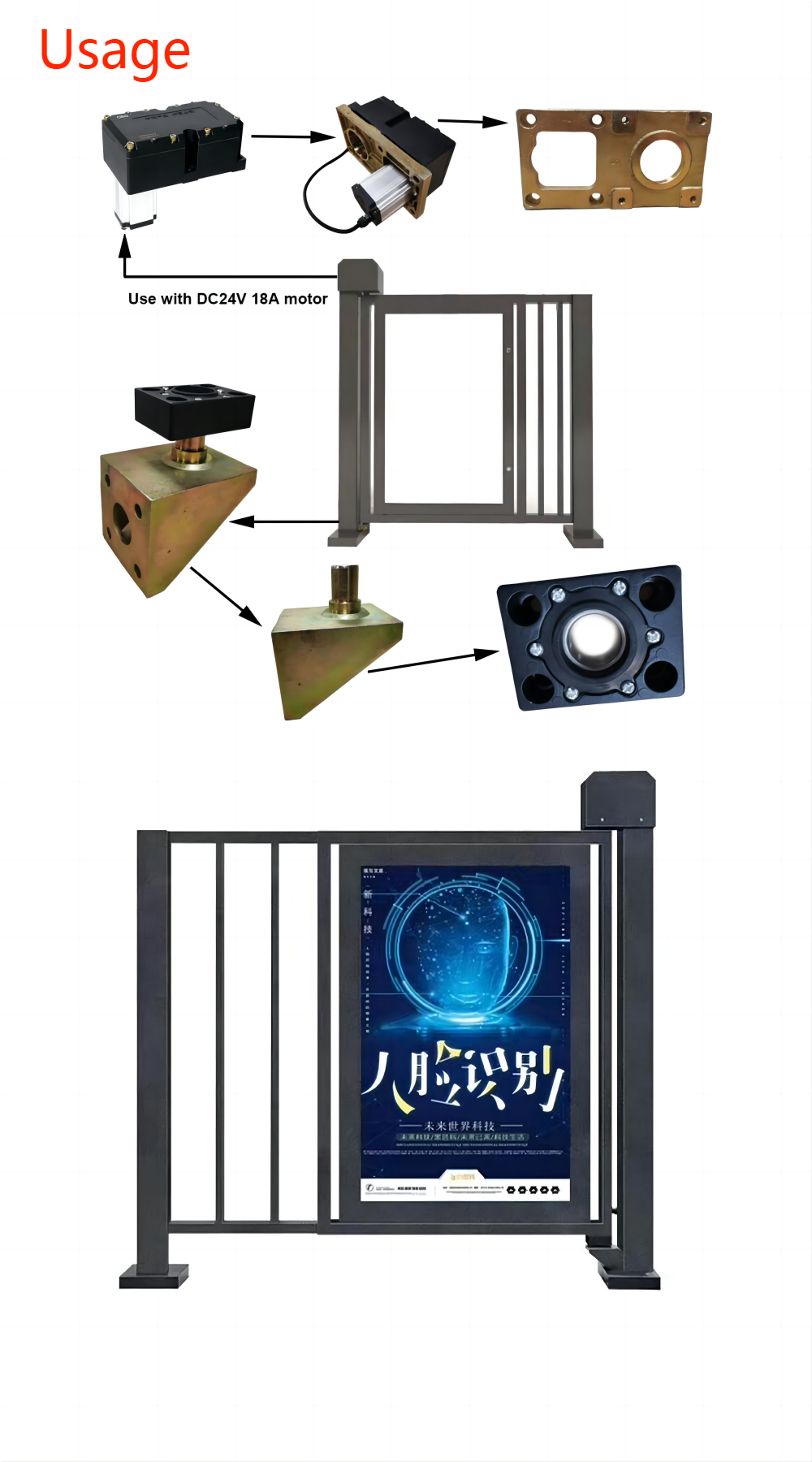 24V DC Pedestrian Swing Barrier Gate Customized With Face Recognition