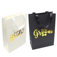 Buy cheap Black Wedding Jewelry Branded Paper Bags With Grosgrain Handle Gold Foil Logo product