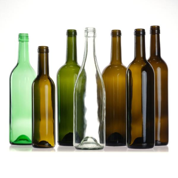 Buy cheap Empty 750Ml Clear Amber Green Round Glass Bordeaux Wine Bottles With Cork Stopper Lid from wholesalers