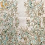140Cm Width 3D Embroidery Lace Fabric With African Beaded 5 Yards