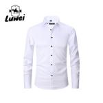 Solid Color Men Shirts Apparel Business Casual Polyester Stand Collar Clothes
