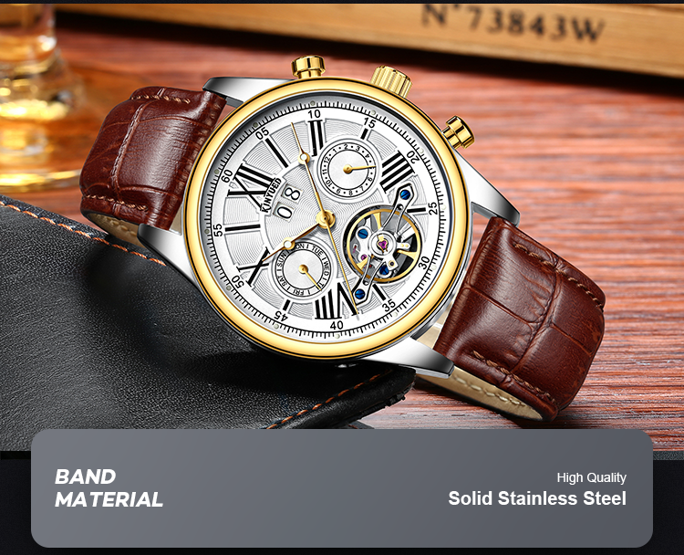Brand KINYUED fashion mens wind up use hand water resistant tourbillon automatic watch