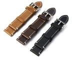 Vintage Style Leather Replacement Watch Bands With Stitching , 20mm Width